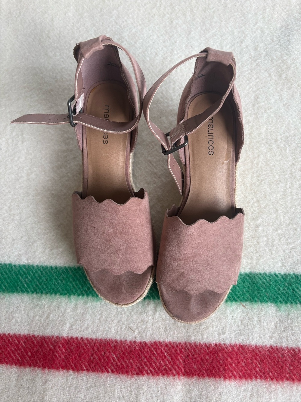 Maurices Mauve Pink Scallop Espadrille Wedge Sandals